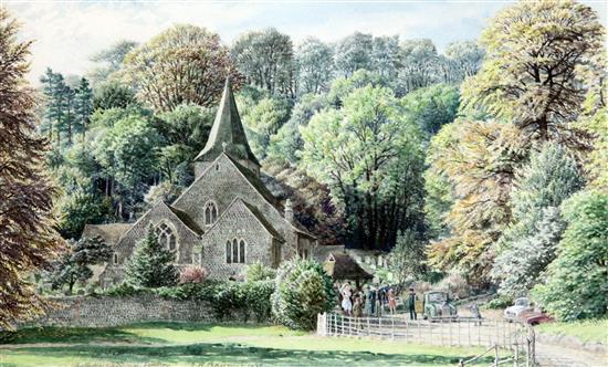 § Stanley Roy Badmin (1906-1989) Autumn wedding at Findon, Sussex, 5 x 8.5in.